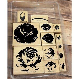 1999 STAMPIN' UP! DEFINITELY DECORATIVE COTTAGE ROSE WOOD MOUNTED RUBBER STAMP